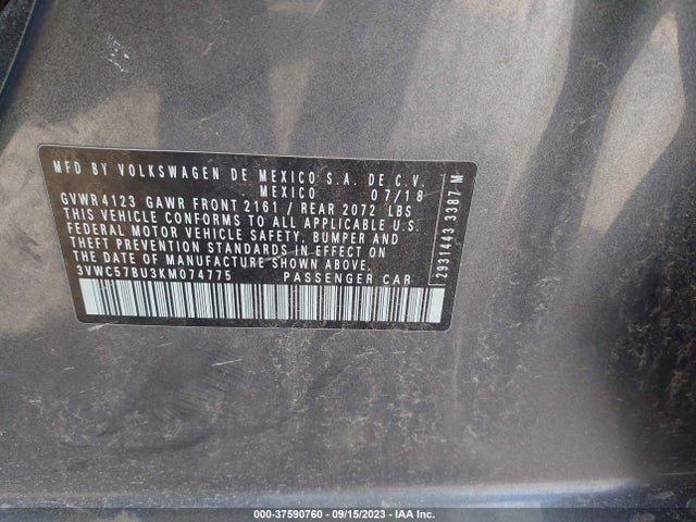 3VWC57BU3KM074775 Volkswagen Jetta S/se/r-line