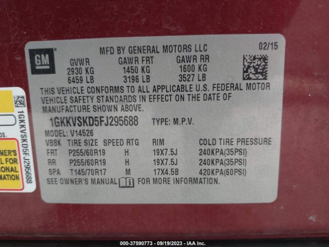 1GKKVSKD5FJ295688 GMC ACADIA SLT