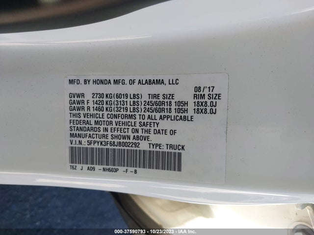 Honda Ridgeline Rtl-t 2018 5FPYK3F68JB002292 Image 9