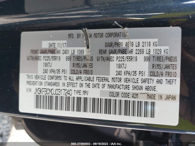 2018 MAZDA CX-5 TOURING VIN: JM3KFBCM0J0317240