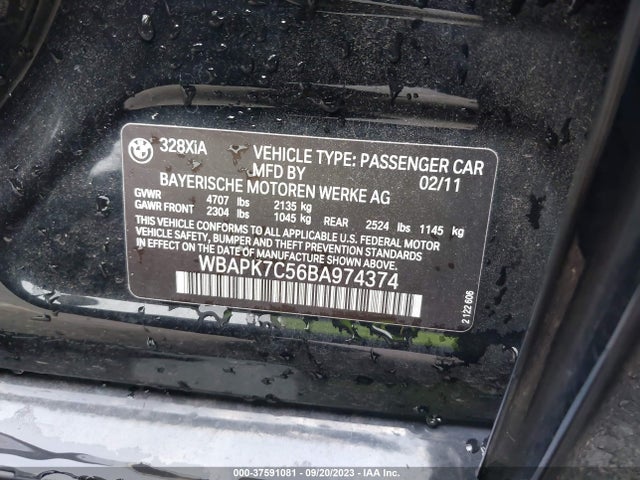2011 BMW 3 SERIES 328I XDRIVE VIN: WBAPK7C56BA974374