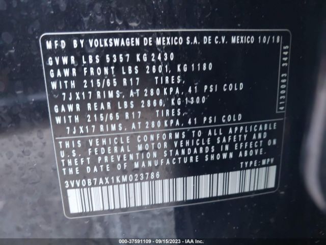 3VV0B7AX1KM023786 Volkswagen Tiguan 2.0t S