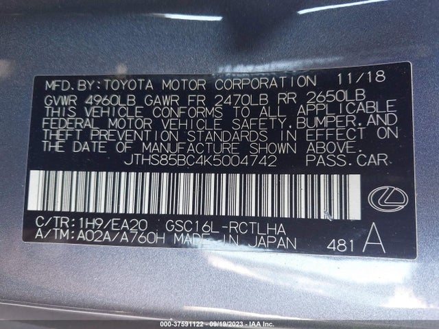 2019 Lexus RC, VIN: JTHS85BC4K5004742