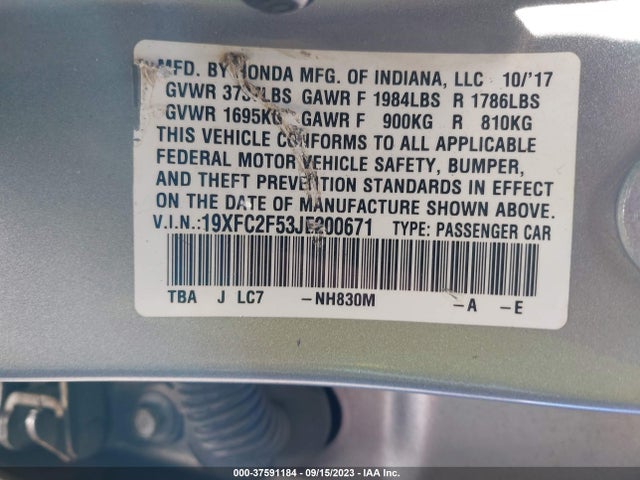 Honda Civic Sedan Lx 2018 19XFC2F53JE200671 Image 9