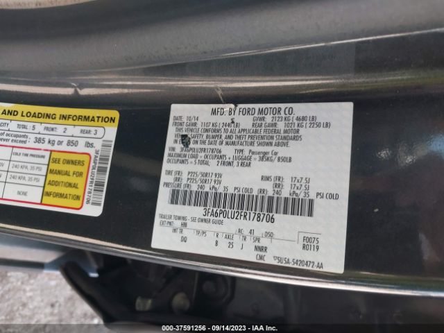 3FA6P0LU2FR178706 Ford Fusion Se Hybrid
