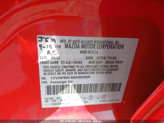 2008 MAZDA MAZDA6 I SPORT VE VIN: 1YVHP80C685M05506