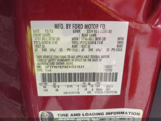 1FTFW1EF9EKD31831 Ford F-150 Xl/xlt/stx/fx4/lariat