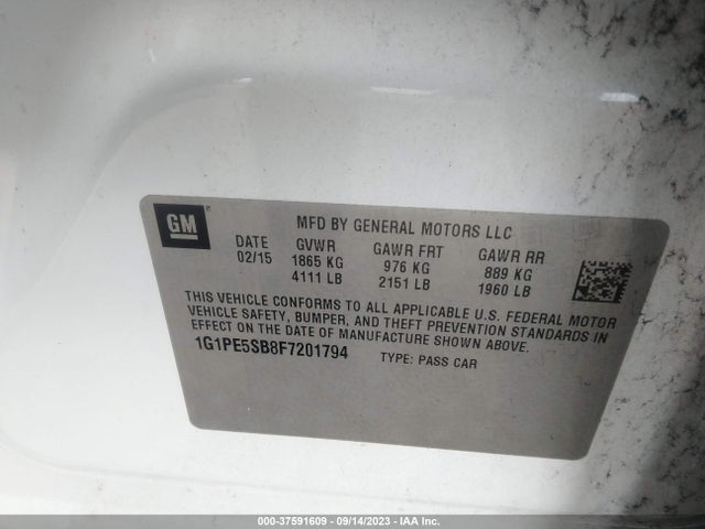 Chevrolet CRUZE LT 2015 1G1PE5SB8F7201794 Image 9