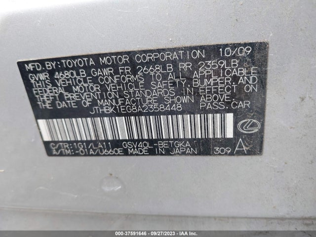 Продажа на аукционе авто 2010 Lexus Es 350, vin: JTHBK1EG8A2358448, номер лота: 37591646