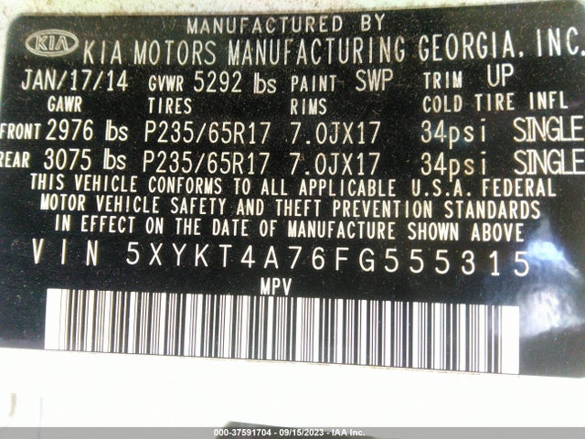 KIA Sorento Lx V6 2015 5XYKT4A76FG555315 Image 9