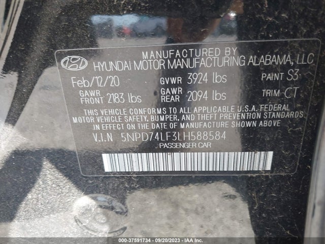 Hyundai ELANTRA SE 2020 5NPD74LF3LH588584 Image 9