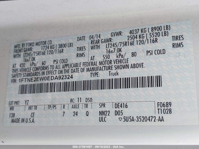 1FTNE2EW0EDA92324 Ford Econoline Cargo Van Commercial/recreational