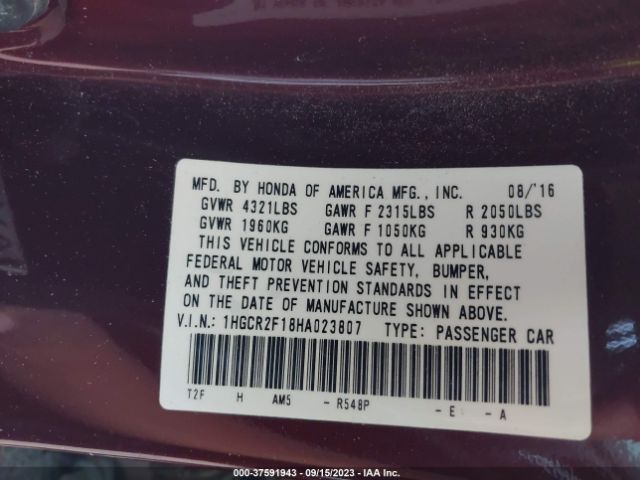 1HGCR2F18HA023807 Honda Accord Sedan Sport Se