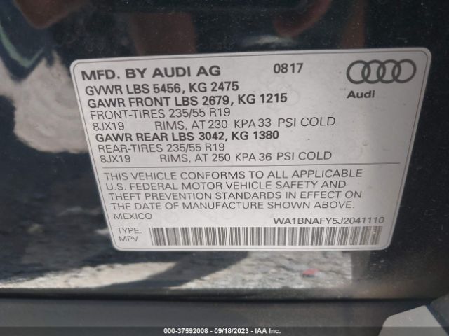 WA1BNAFY5J2041110 Audi Q5 Premium Plus