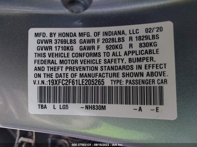 Honda Civic Sedan Lx 2020 19XFC2F61LE205265 Image 9