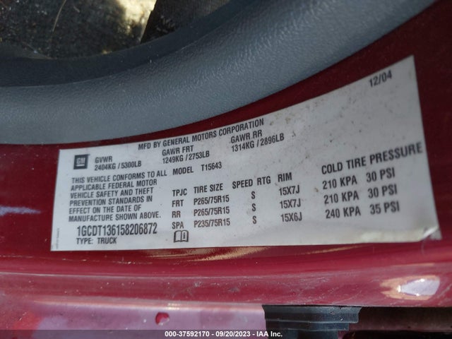 2005 CHEVROLET COLORADO 1SE LS Z71 VIN: 1GCDT136158206872