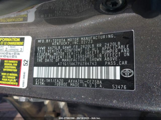 4T1G11AK7PU784743 Toyota Camry Se/se Nightshade