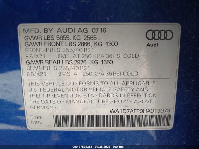 WA1D7AFP0HA019073 Audi Q5 Premium Plus