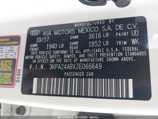 3KPA24ABXJE066649 KIA RIO S