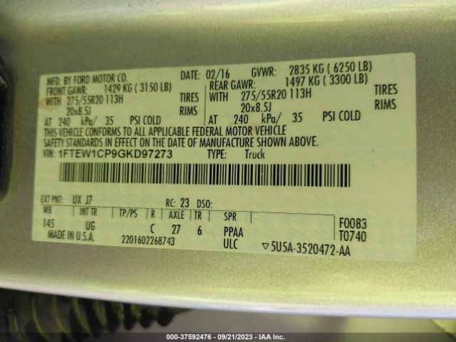 1FTEW1CP9GKD97273 Ford F-150 Xl/lariat/xlt