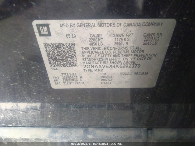 Chevrolet EQUINOX LT 2019 2GNAXVEX4K6292370 Image 9