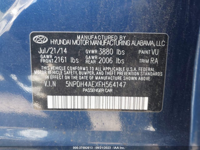 Hyundai ELANTRA SE 2015 5NPDH4AEXFH564147 Image 9