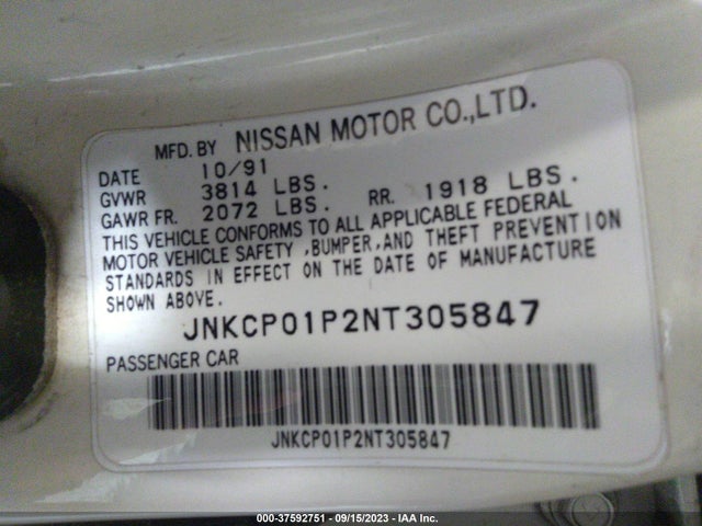 1992 INFINITI G20 VIN: JNKCP01P2NT305847