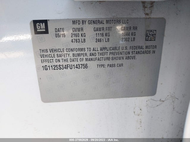 Chevrolet IMPALA LT 2015 1G1125S34FU143756 Image 9
