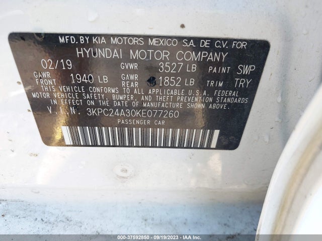 Hyundai ACCENT SE 2019 3KPC24A30KE077260 Image 9