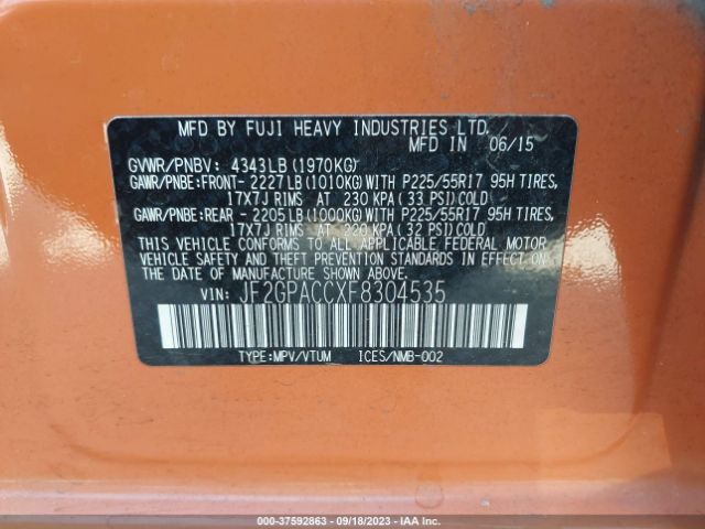 JF2GPACCXF8304535 Subaru Xv Crosstrek Premium