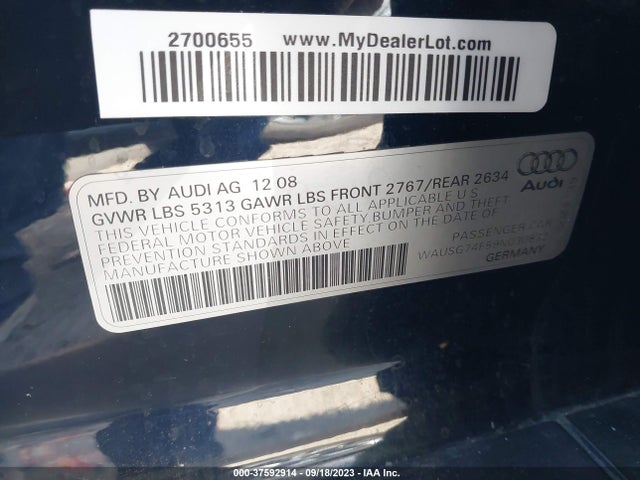 2009 AUDI A6 PREMIUM PLUS VIN: WAUSG74F59N030832