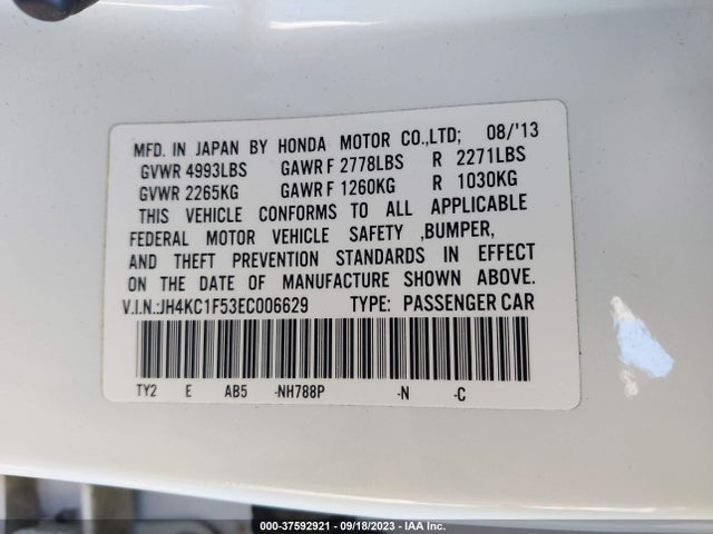 2014 ACURA RLX TECH PKG VIN: JH4KC1F53EC006629