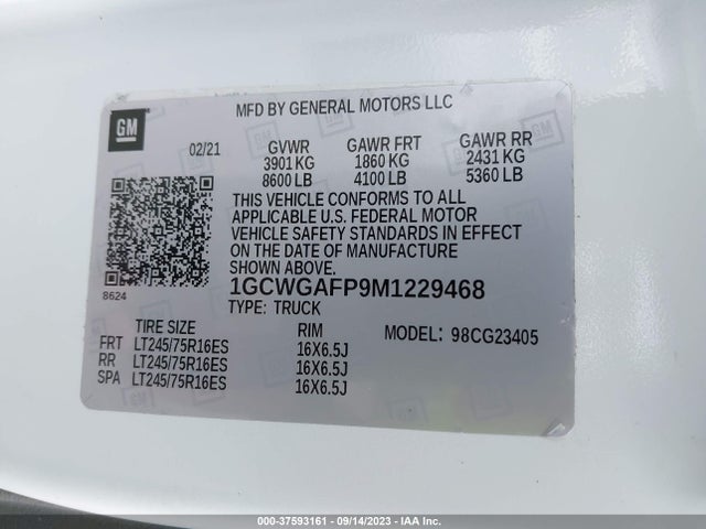 Chevrolet EXPRESS CARGO VAN 2021 1GCWGAFP9M1229468 Image 9