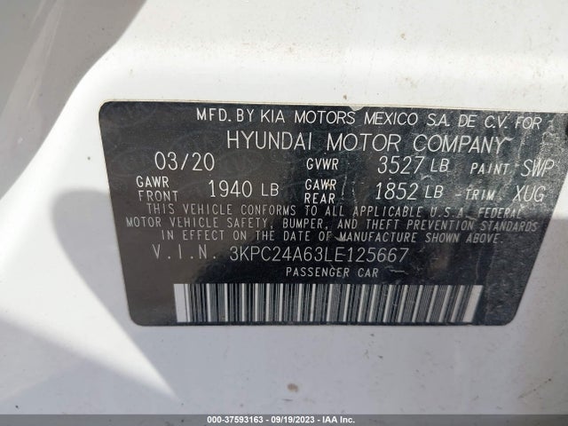 2020 HYUNDAI ACCENT SEL VIN: 3KPC24A63LE125667