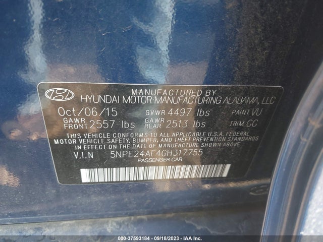Hyundai Sonata 2.4l Se 2016 5NPE24AF4GH317755 Image 9