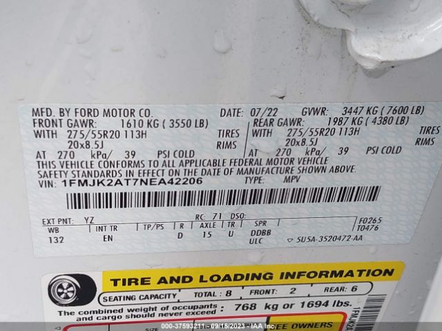 1FMJK2AT7NEA42206 Ford Expedition Max Limited