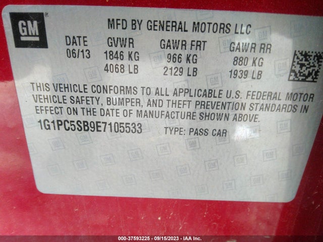 Chevrolet Cruze 1lt 2014 1G1PC5SB9E7105533 Image 9