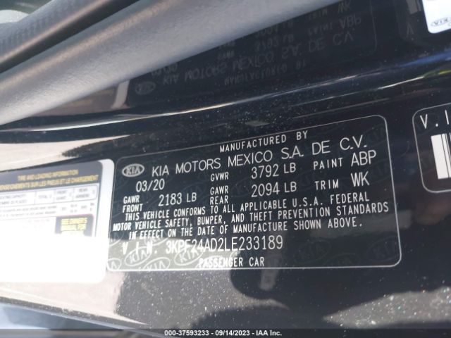 3KPF24AD2LE233189 KIA Forte Lxs