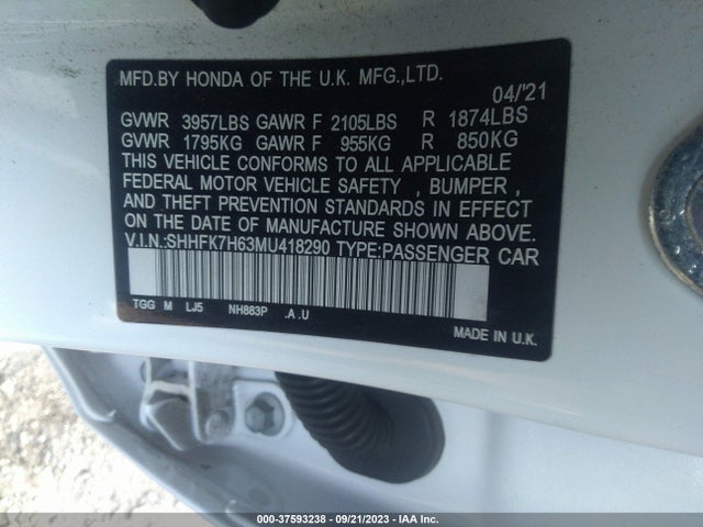 Honda CIVIC EX 2021 SHHFK7H63MU418290 Image 9