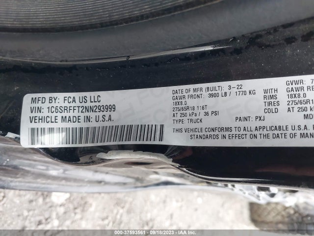 RAM 1500 Big Horn 2022 1C6SRFFT2NN293999 Image 9