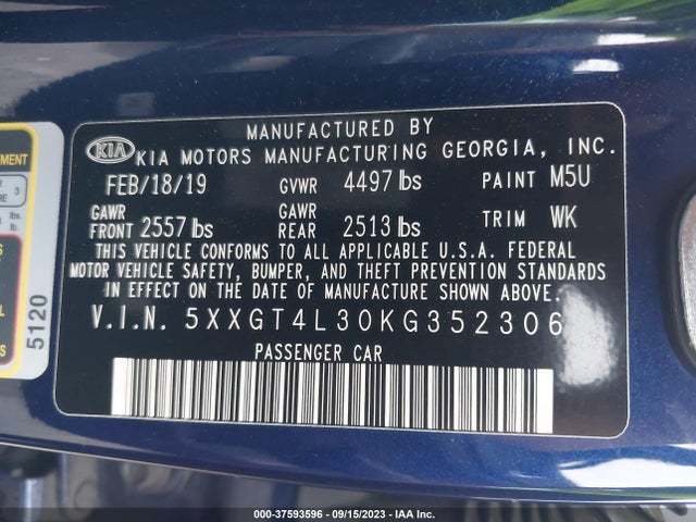 KIA Optima Lx 2019 5XXGT4L30KG352306 Image 9