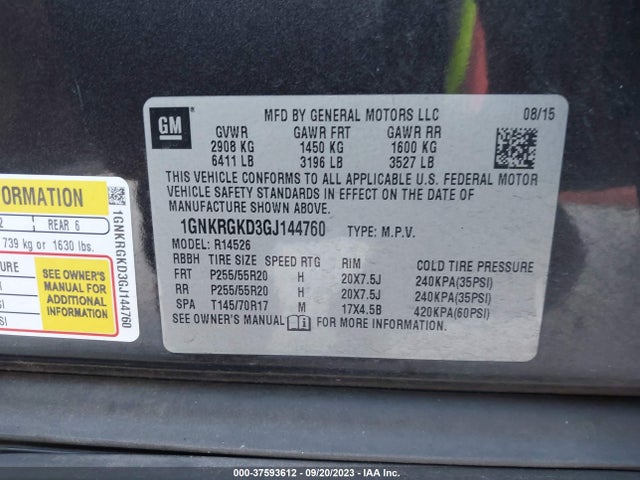 Chevrolet Traverse Lt 2016 1GNKRGKD3GJ144760 Image 9