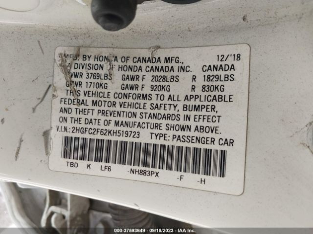 2HGFC2F62KH519723 Honda Civic Sedan Lx
