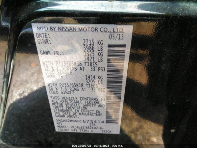 5N1AR2MN4FC675414 Nissan Pathfinder Sv