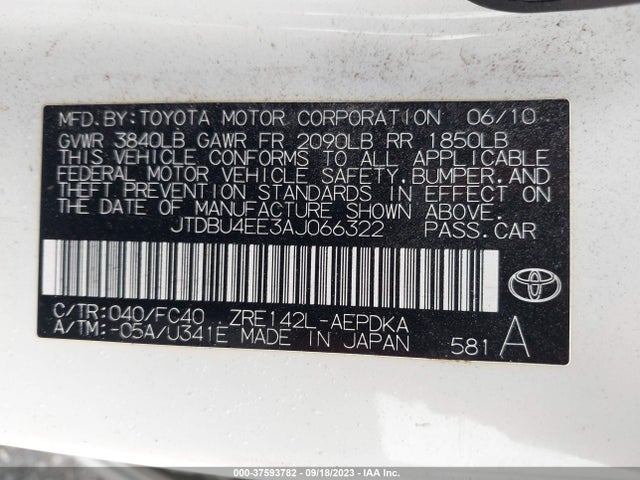 2010 TOYOTA COROLLA VIN: JTDBU4EE3AJ066322