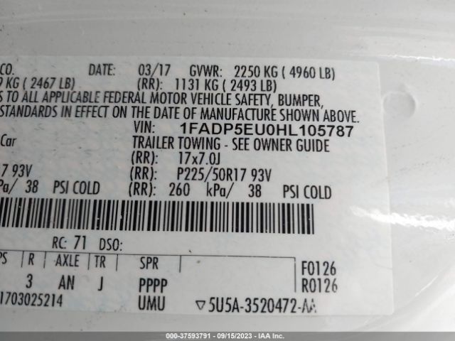 1FADP5EU0HL105787 Ford C-max Energi Se