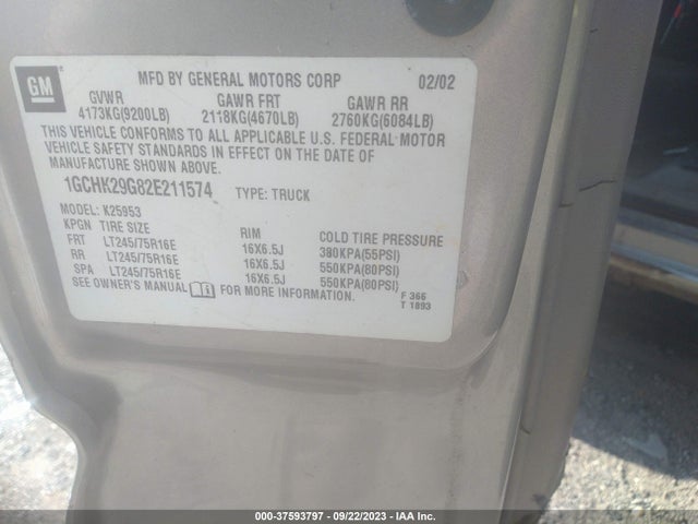 2002 CHEVROLET SILVERADO 2500HD LS VIN: 1GCHK29G82E211574