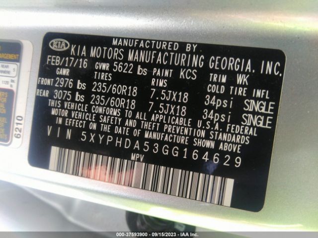 5XYPHDA53GG164629 KIA SORENTO EX