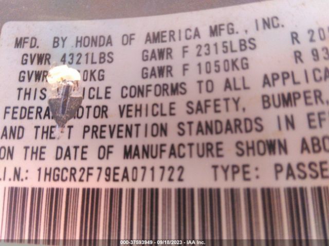 1HGCR2F79EA071722 Honda Accord Sedan Ex