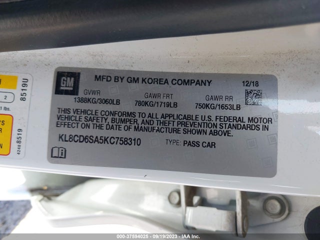 Chevrolet Spark Lt 2019 KL8CD6SA5KC758310 Image 9